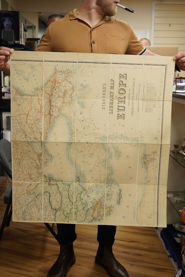 Stanford's Library Map of Europe ... by A. Keith Johnston ... 4 sheets, coloured and folded on line, sheets approx. 75 x 82cm within ruled borders, contained in original morocco case, 1876